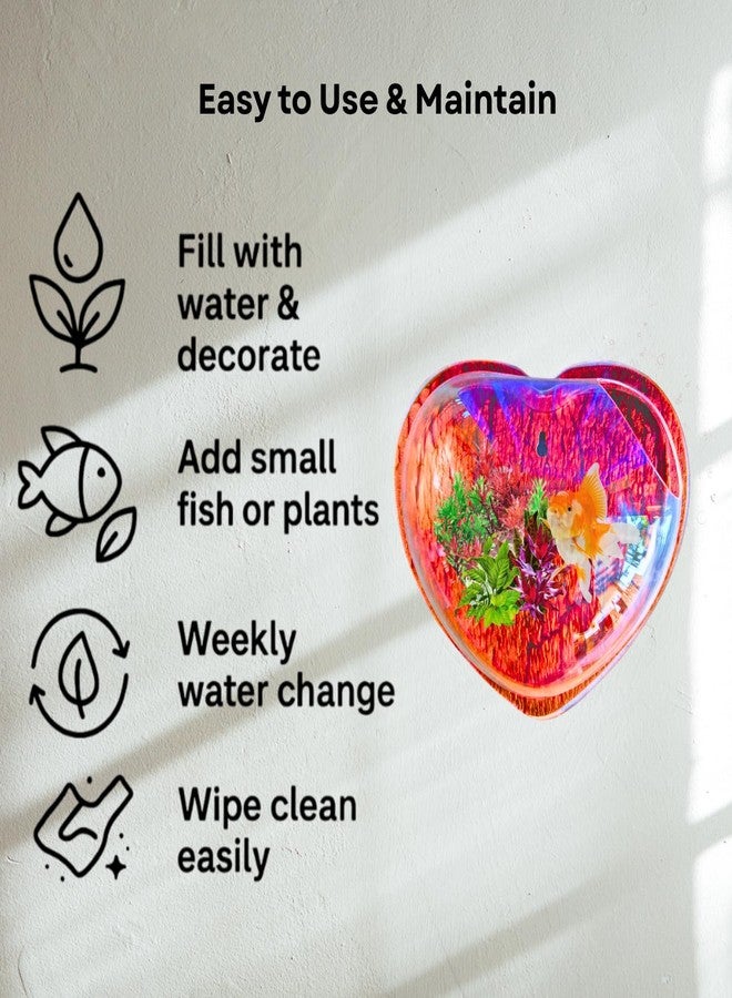 حوض سمك على شكل قلب أحمر مقاس 9 بوصات يُعلق على الحائط - بدون قاعدة | حوض أسماك عصري للمنزل والمكتب والمقهى | تصميم موفر للمساحة | حوض سمك أنيق وحوض نباتات | تصميم صغير الحجم - Image 5